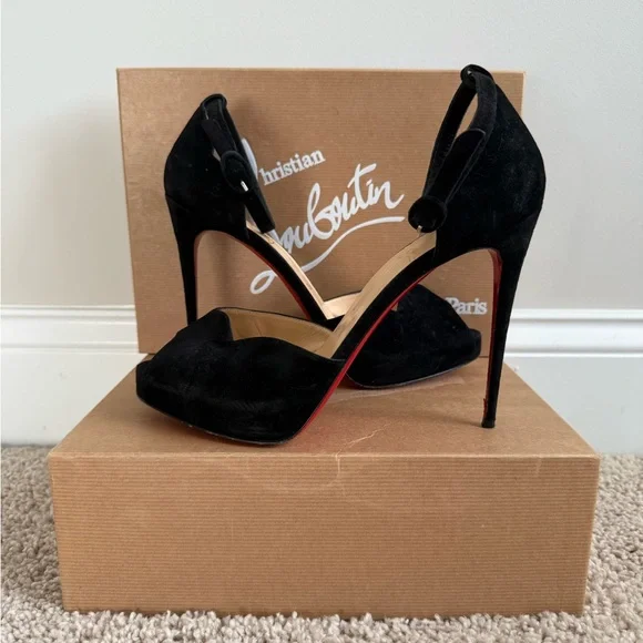 Christian Louboutin Aketata 120 Black Suede Platform Sandal - Picture 4 of 14